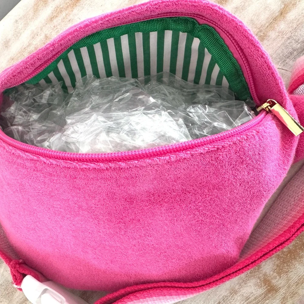 Pink and Green Stripe Shiraleah Belt Bag - Handbag Travel Bag Compact Belted Bag